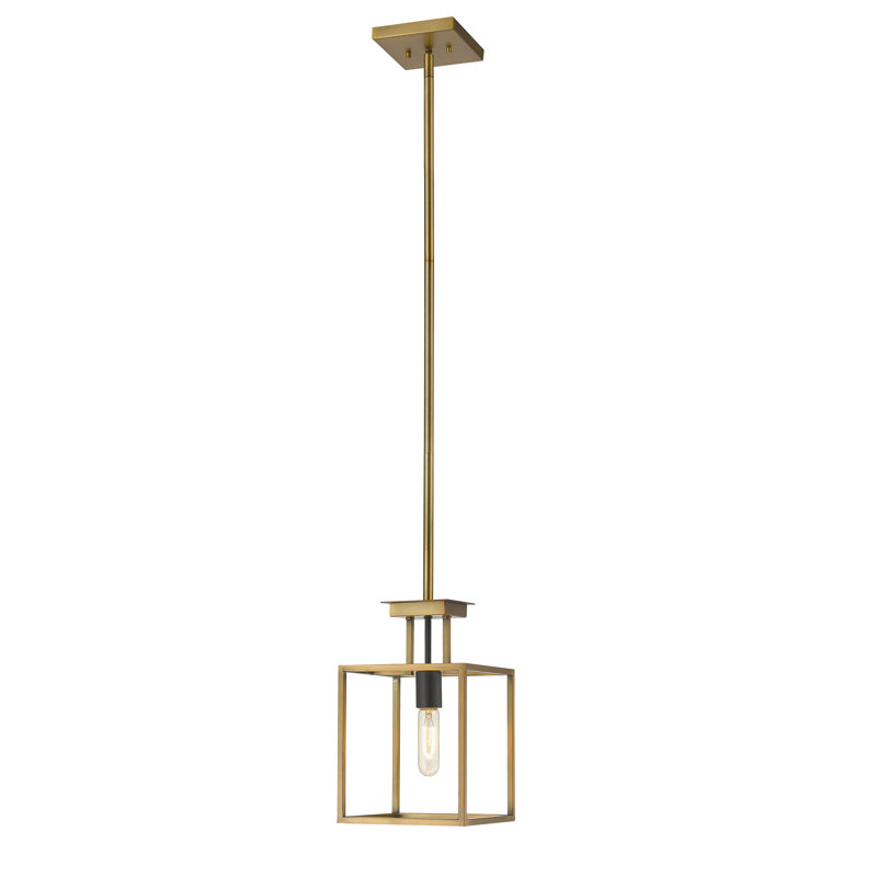 Luminaire suspendu carré 1 lumières Bedsworth, Vieux laiton / bronze