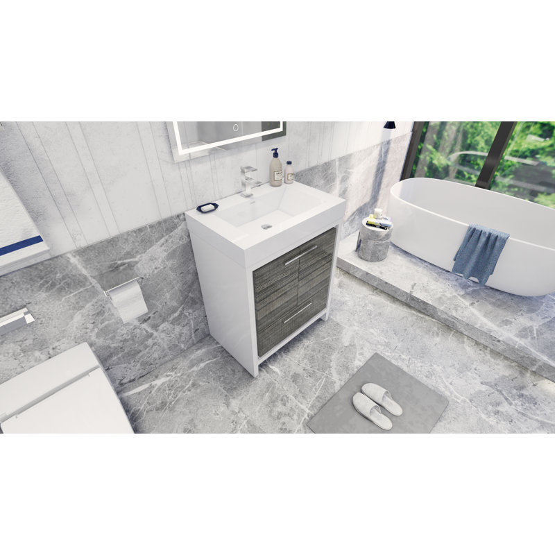 Meuble-lavabo simple 30 po McGavock, Gris cendre très lustré, Chrome