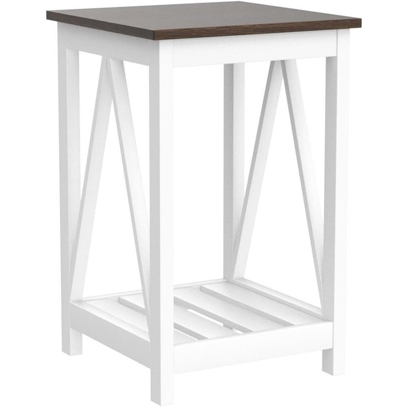 Table de bout Rustic Vintage - blanc - ensemble de 2, tablette de rangement, table de chevet / canapé, petits espaces, salon / chambre à coucher