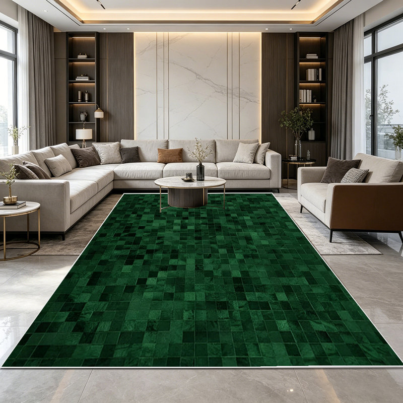 1PC dark forest green mosaic pixel grid area rugs, Soft and Comfortable, easy-to-maintain, machine washable Indoor floor mat, suitable for living room, bedroom, dining area, hallway, patio, porch, balcony, entryway, Home Decor, Outdoor Decor.