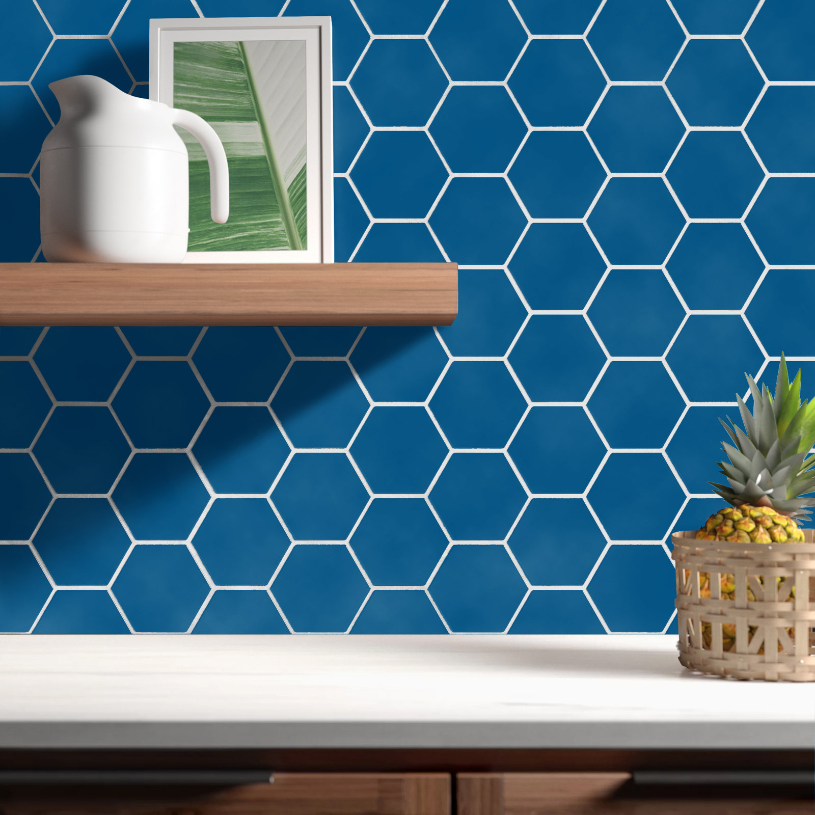 Hedron 4" x 5" Ceramic Wall Tile, Electric Blue