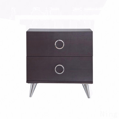 2 Drawers MDF Nightstand With Plastic Legs, Espresso