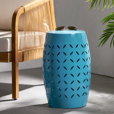 Table d'appoint LILAC de 12 po, table de bout de conception cylindrique pour le salon, la salle familiale ou le vestibule, style industriel, tables d'appoint pour l'intérieur et l'extérieur, couleur bleue