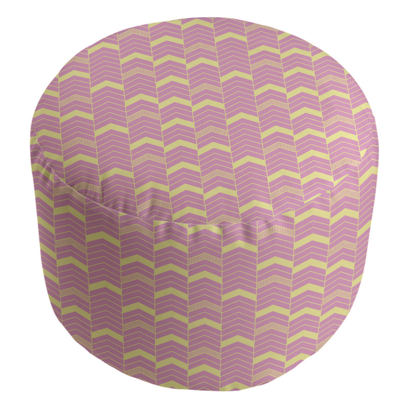 Upholstered Pouf, Pink/Yellow