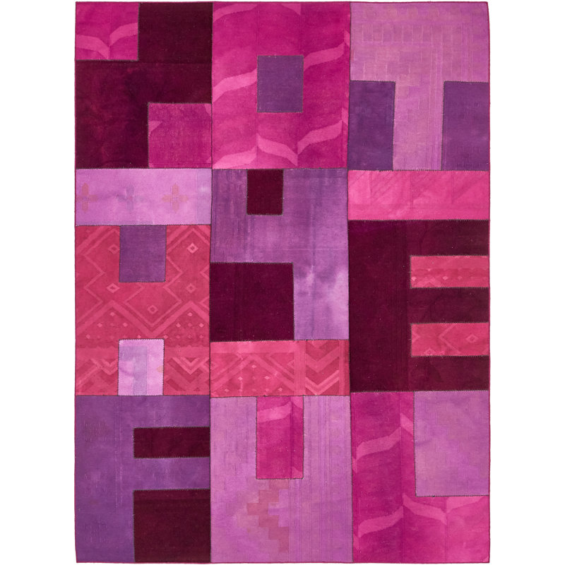 Tapis de zone en laine rose 7 pi 2 po x 10 pi one-of-kind à la main noué la new age Middlet