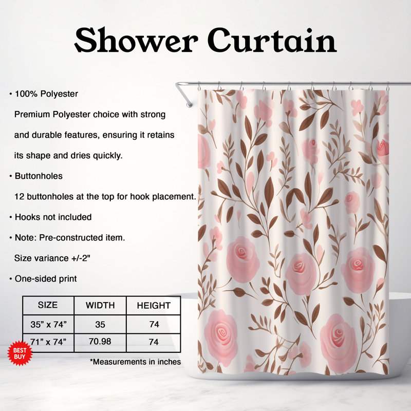 Rideau de douche 1 pièce Rose Glow, H 74 po x l 71 po