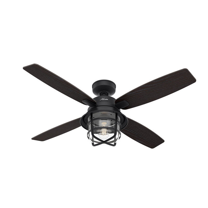52" Port Royale 4 - Blade Standard Ceiling Fan with Remote Control and Light Kit Included, Black Willow