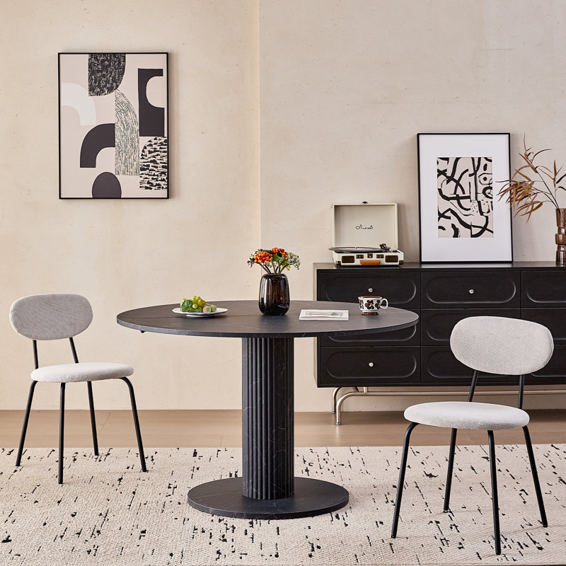 47" Round Dining Table For 4, [Cylinder Pedestal Base] [Stone-Patterned] Modern Circle Dinner Table For Kitchen Dining Room