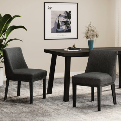 Chaise de salle à manger en tissu gris anthracite (2) - Structure en bois massif pour la durabilité, l'apparence, siège confortable, capacité de 300 lb, facile à assembler 2 texturé, attrayant, dossier, assise, poids