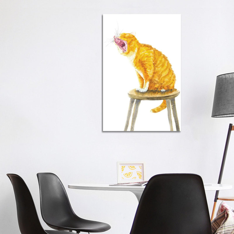 Yawning Orange Cat by Alexey Dmitrievich Shmyrov - Wrapped Canvas Painting, 101.6 cm H x 66.04 cm W x 3.175 cm D