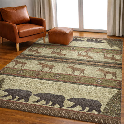 Premium Machine Washable Dream Shag ADS141 Bear and Moose Rug