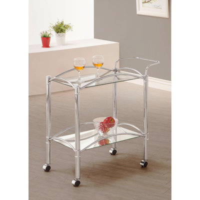 2-Tier Rectangular Glass Shelf Metal Bar Cart by Lark Manor