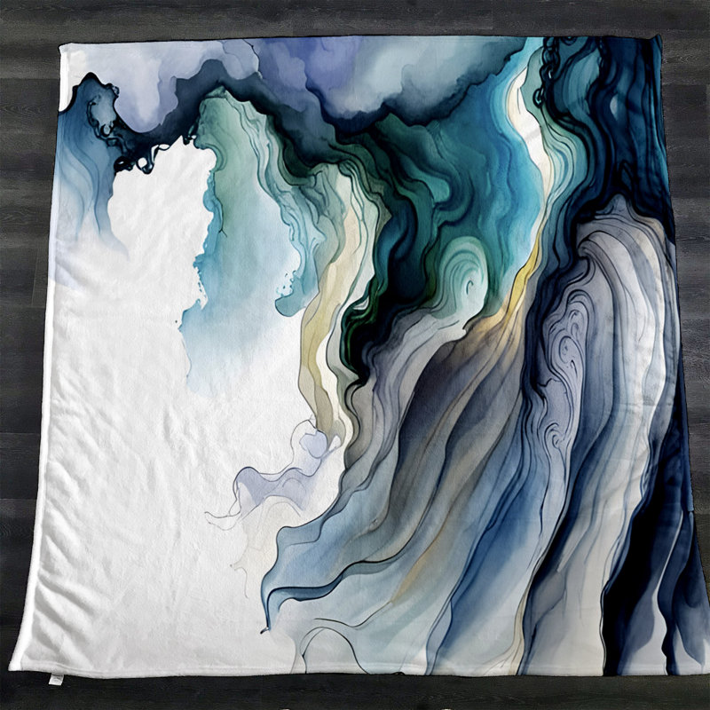 Throw Blanket, 68" W x 80" L, Marble/Abstract, Blue/White