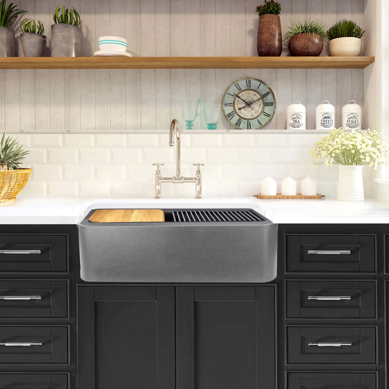 Plymouth 29.75'' L Single Basin Kitchen Sink, Dark Gray Titanium
