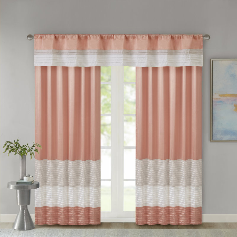 Coral and Ivory Faux Silk Pintuck Window Valance