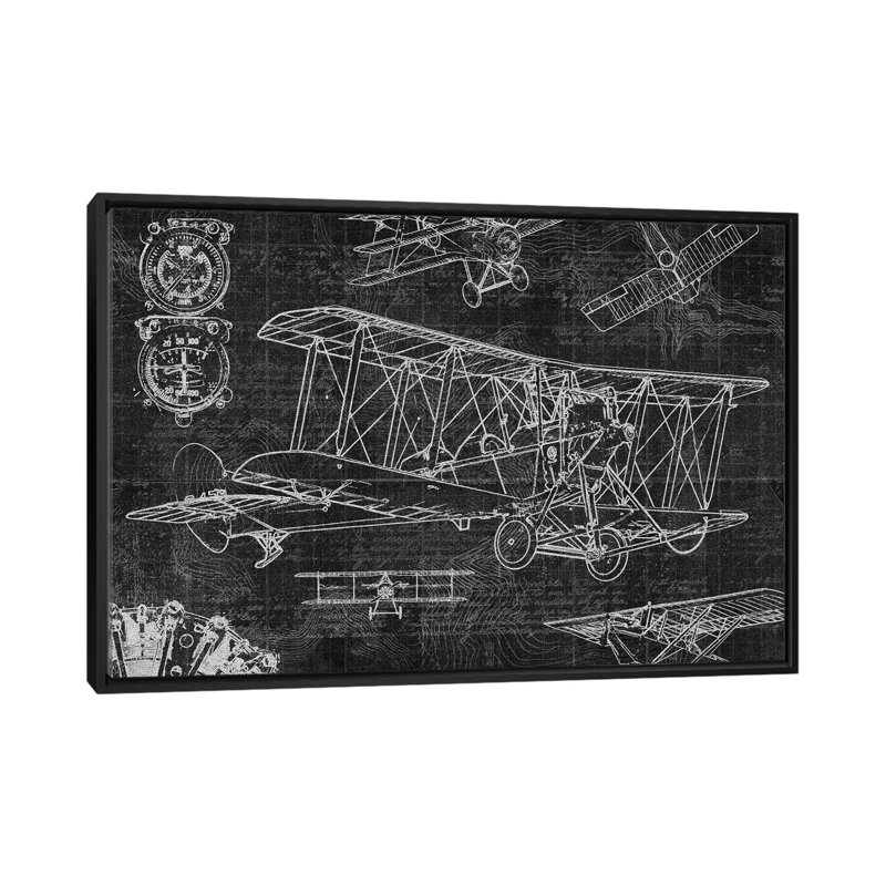 «Vintage l'aviation II», impression sur toile, H 40 po x l 60 po x P 1,5 po, Toile avec cadre noir, Pas de tapis