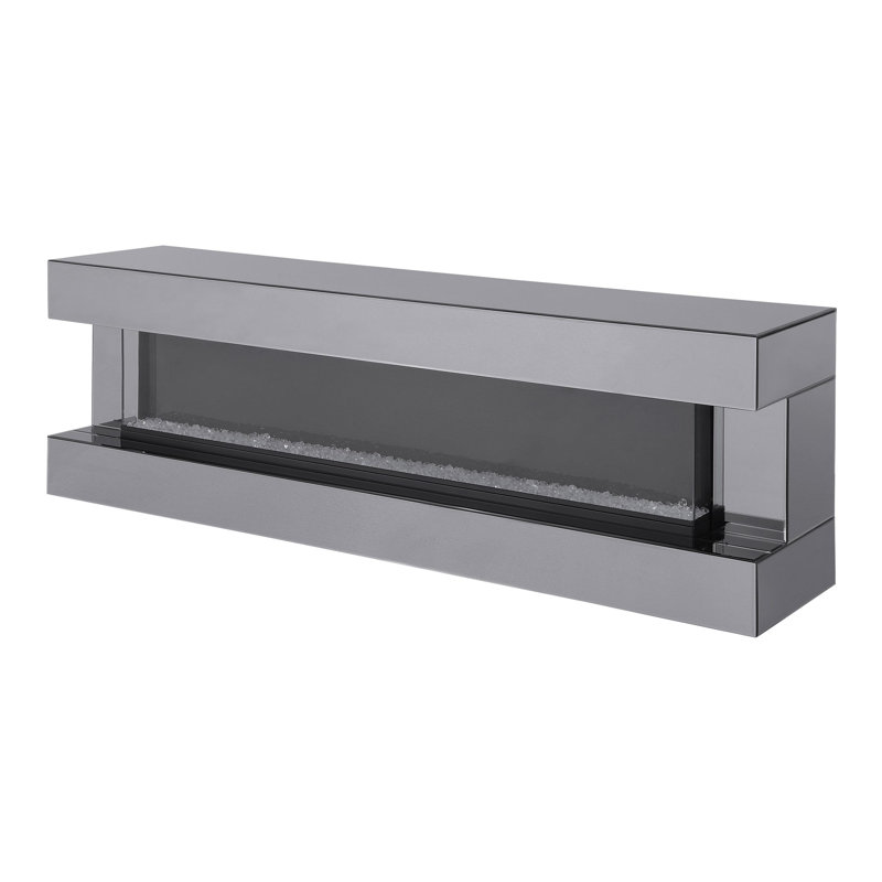 71" TV Stand with Visual Flame Box Grey Mirror, Grey