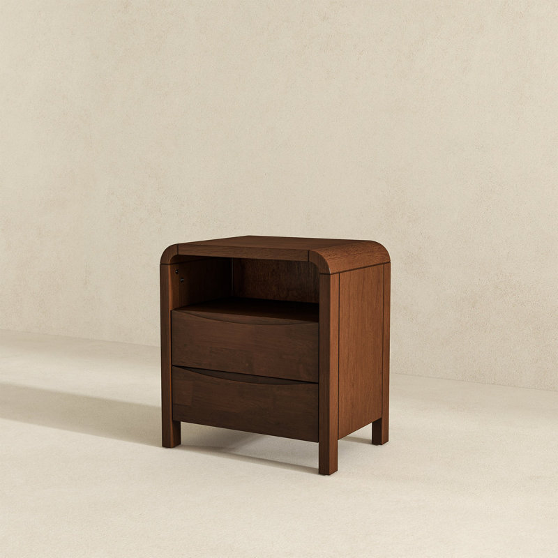Lionel Mid Century Modern Wood Nightstand 2-Drawer