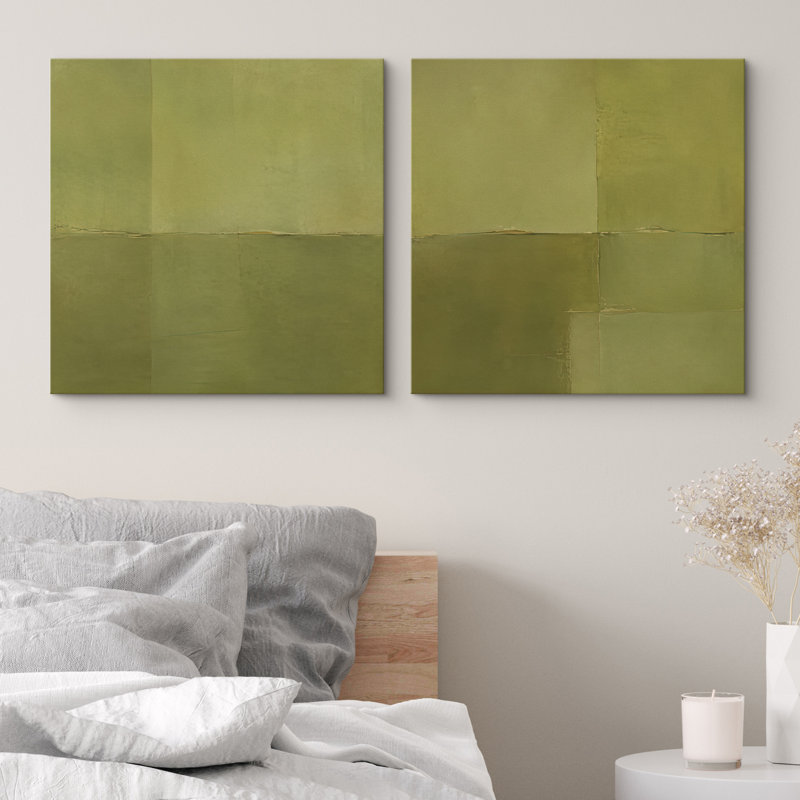 Ensemble de 2 reproductions d'art sur toile vert olive, H 16 po x l 16 po x P 1,5 po, Toile tendue