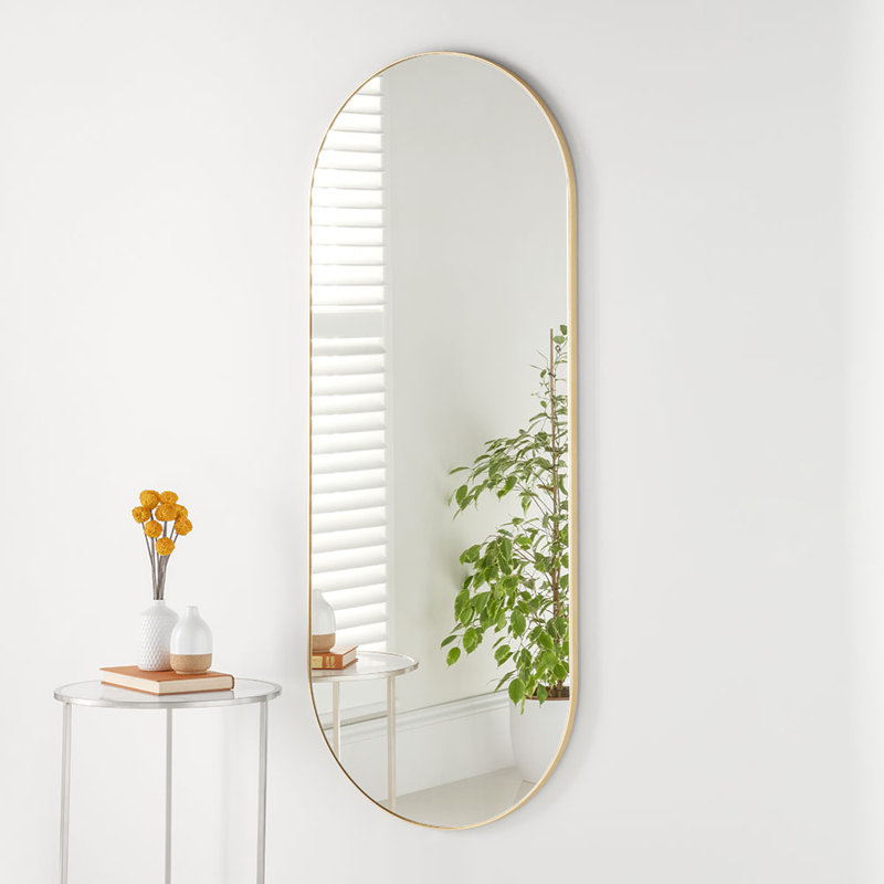 Lottie Oval Metal Framed Wall Mounted Full Length Mirror, 150cm H x 60cm W, Gold Leaf