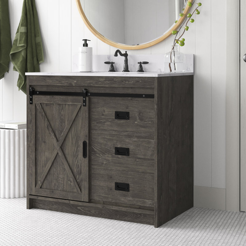 Ensemble de meuble-lavabo simple de 36 po Jillian, Gris anthracite / noir mat