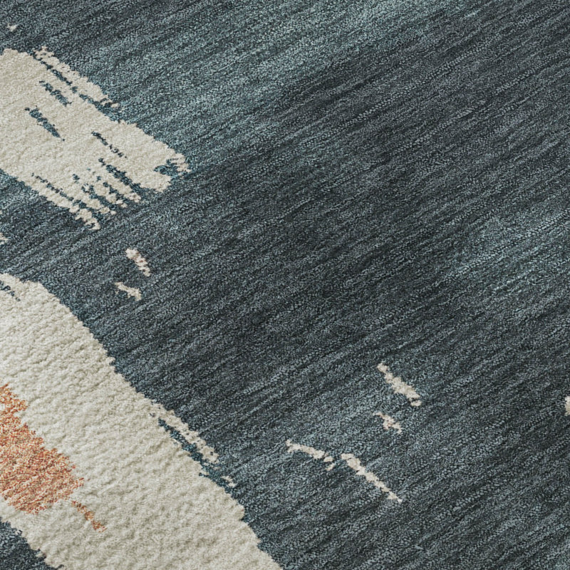 Tapis abstrait lavable à la machine de qualité supérieure Mayfield AMF2347, Bleu sarcelle, 10 pi x 14 pi