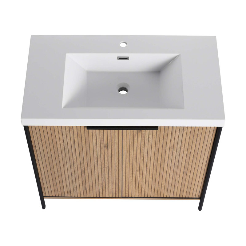 Meuble-lavabo autoportant de 60 po avec lavabo double et plusieurs fonctions pour plus de confort, 35"