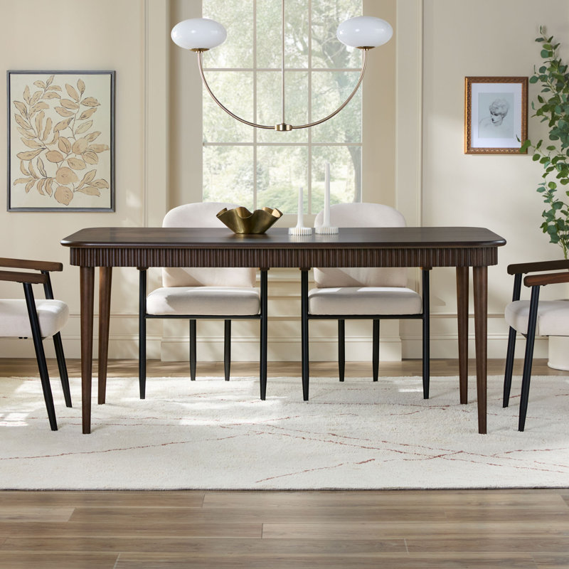 Aleric 70" Modern Fluted Easy Assembly Rectangle Solid Oak Wood Dining Table For 6 , Dark Brown Oak