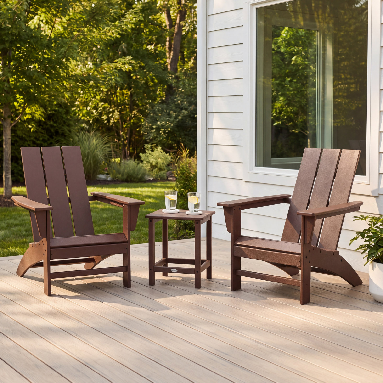 POLYWOOD® Modern Adirondack 2-Person Patio Seating Group, Mahogany