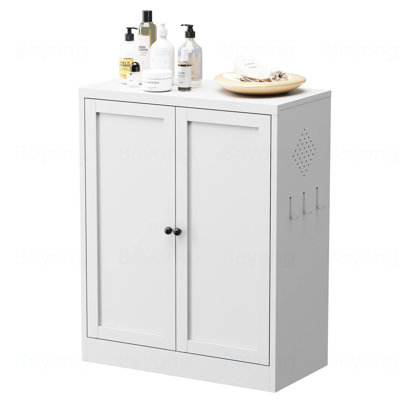 Garde-manger 34,6 po en métal blanc avec tablettes réglables - Organisateur de rangement de cuisine autoportant avec poignées à prise facile, assemblage requis, idéal pour la cuisine, la salle à manger, l’appartement
