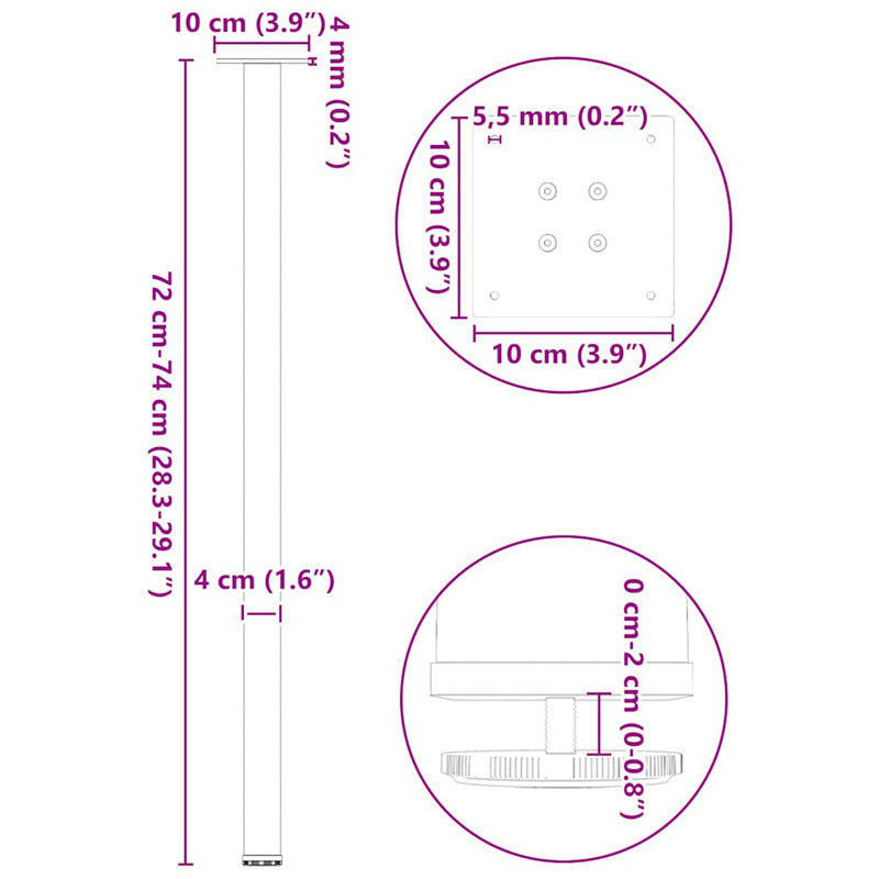 Pieds de table basse 4 pièces en acier noir 29,1 po, H 29,1 po x l 3,9 po x P 0,63 po