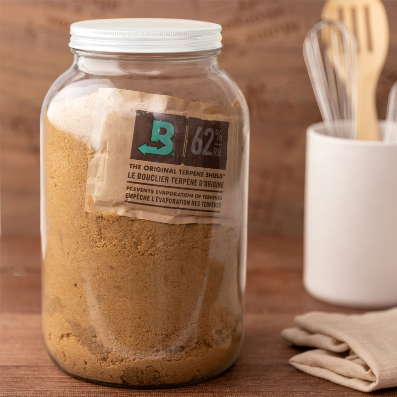Contenant en verre résistant aux odeurs avec couvercle en métal hermétique - Comprend un paquet d'humidité bidirectionnel à 62% qui garde le contenu frais pendant de nombreux mois - Pot Mason Stash grande capacité - 1 gallon