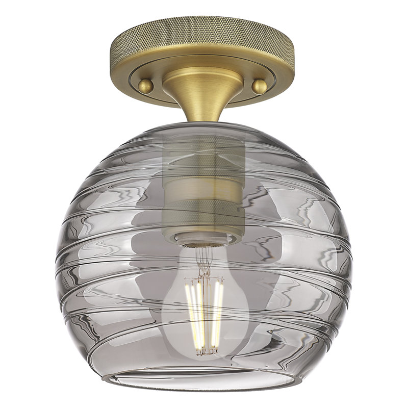 Downtown Urban - Kennedy - 1 Light 6" Athens Flush Mount - Brushed Brass Finish - Light Smoke Deco Swirl Shade