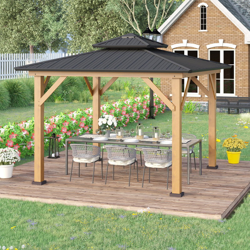 Adabpreet 3.5 x 3.5m Outdoor Hardtop Gazebo Canopy Large Wooden Black