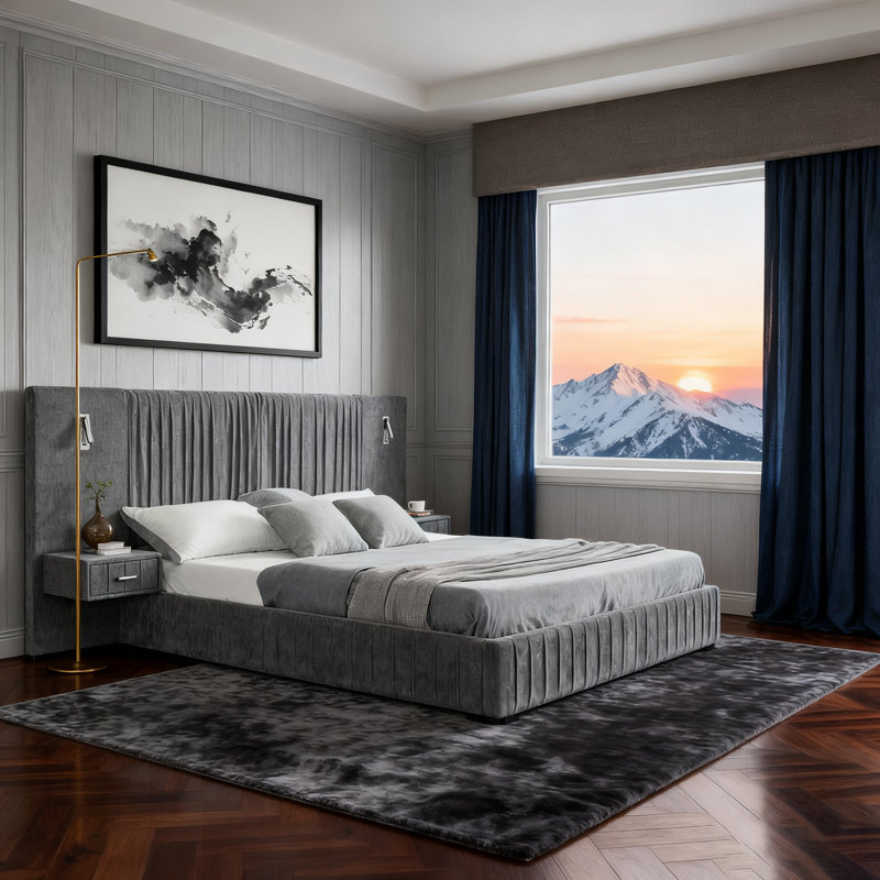Structure de lit tapissier Chenille, Grand lit, Gris foncé