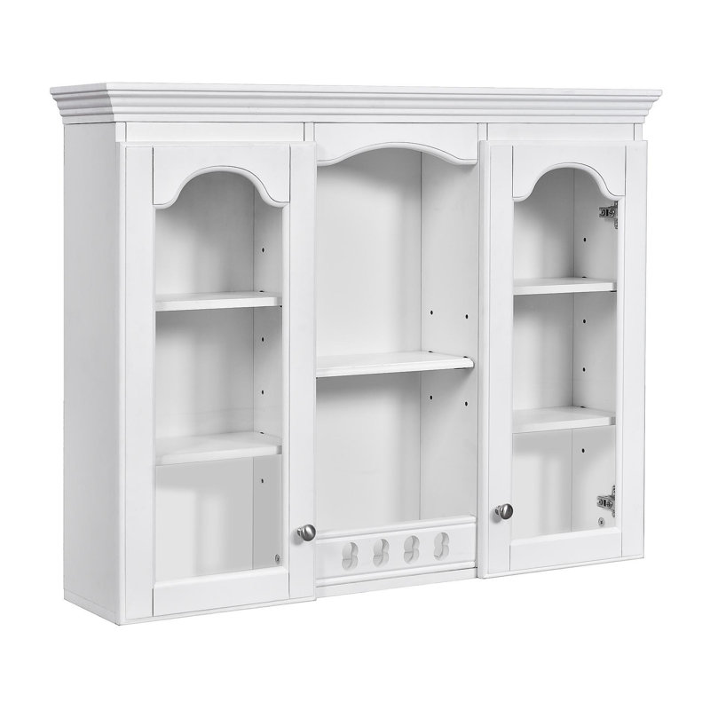 Armoire à pharmacie murale, armoire de salle de bain murale avec 2 portes en verre, armoire de rangement encastrée au-dessus de la toilette avec rangement, blanc