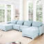 Chenille Almaguer bleu ciel à quatre places, coussins élégants et entièrement compressés, placement flexible avec tissu, coussin lombaire mobile, base en bois-121298537