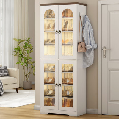 Erileat 24 Pair Shoe Storage Cabinet With LED Lighting And Adjustable Shelves