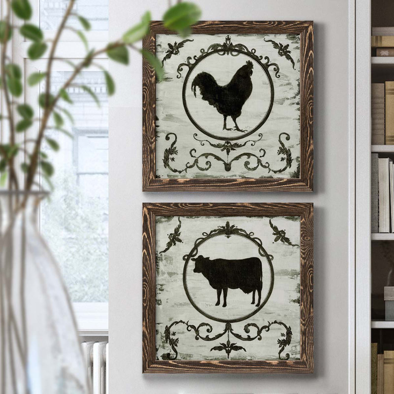 " Berkshire Rooster " 2 - Pieces, 17" H x 34" W x 1.5" D, Walnut Framed Canvas
