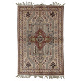 Hand-Knotted High-Quality Coral/Red/Light Blue Area Rug