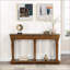 Console classique en chêne avec tablette inférieure - Pieds fuselés stables pour le rangement dans le salon