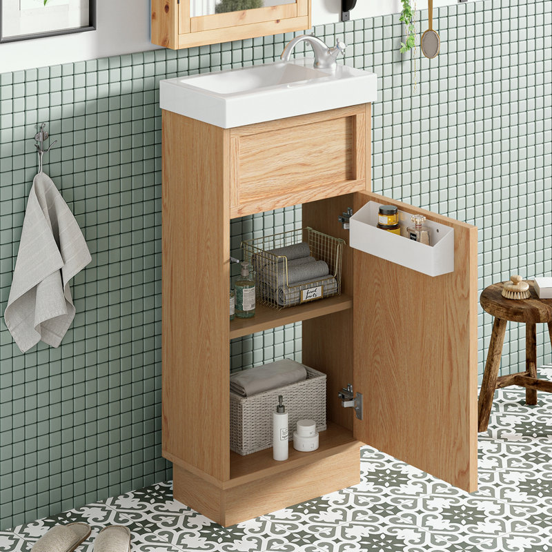 bathroom vanity with ceramic sink, Adjustable Shelf and Push-to-Open Door