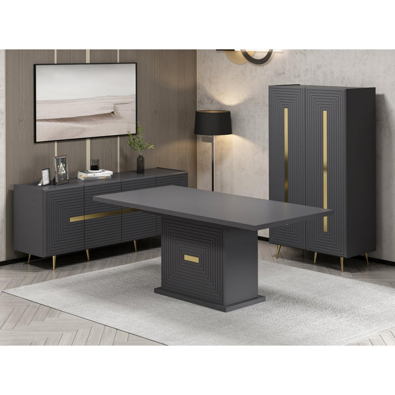 Ferro Beech Dining Table, Anthracite