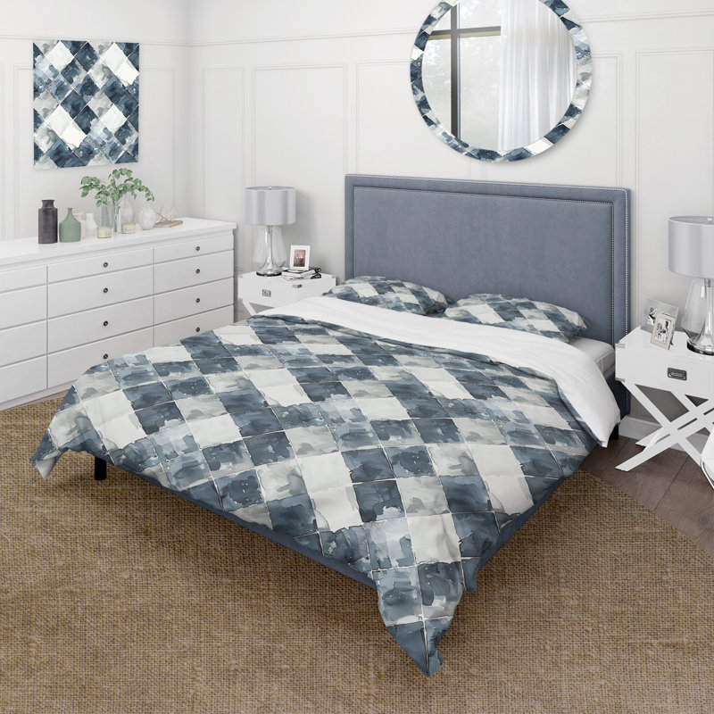 Ensemble de housse de couette White Gingham Print II - Midcentury, Housse de couette très grand + 2 taies décorativ
