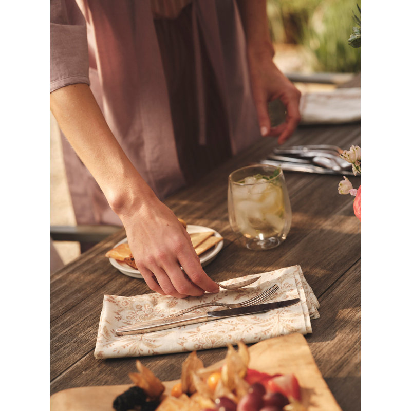 Marguerite Organic Print Square Napkins, Natural w/ Juniper