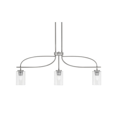 Cavella 3 Light Island Light Shown With 4" Clear Bubble Glass