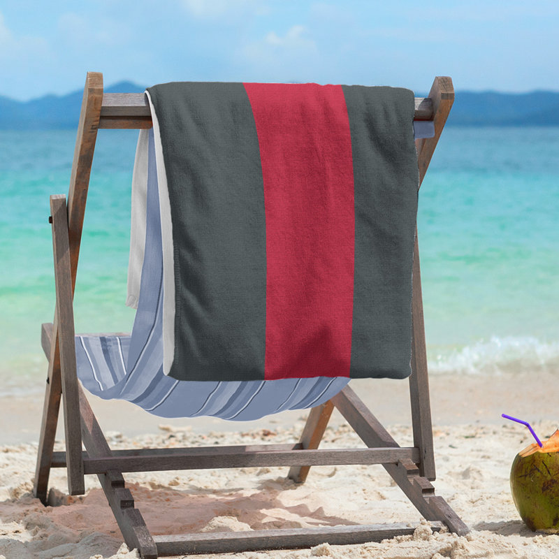 Lightweight Beach Towel, Poly/Cotton, Steel Gray/Red/Steel Gray