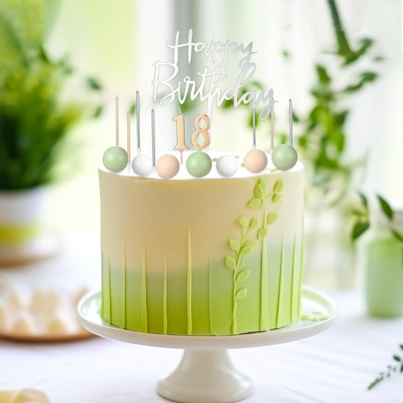 34 pièces de décoration de gâteau vert sauge Happy Birthday