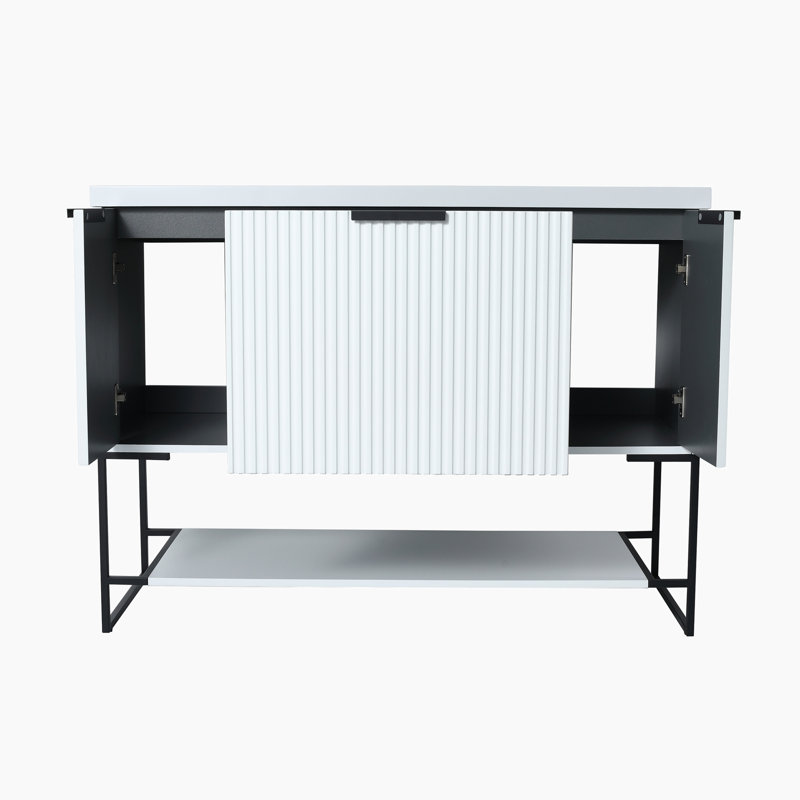 Meuble-lavabo sur pied simple 47,2 po avec plateau en céramique Hollice, Blanc / noir