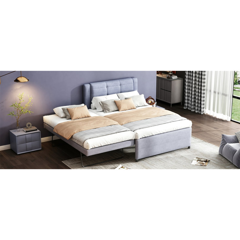 Lit double avec lit gigogne pliable gris - Matériau de revêtement fin Fabrication en bois massif. Pas de sommier tapissier. Une expérience de repos agréable